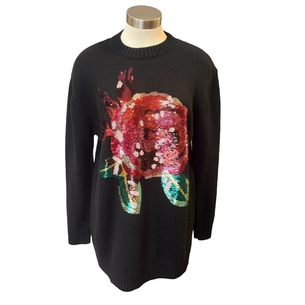Desigual X Christian Lacroix Oversized Sequin Pullover Sweater Floral Black Sz M - Picture 2 of 9